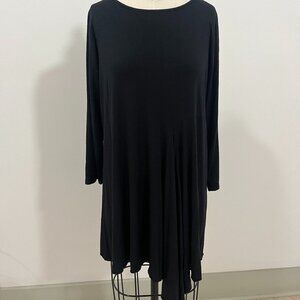 Comfy USA Black Long Sleeve High Low Draped Hem Dress